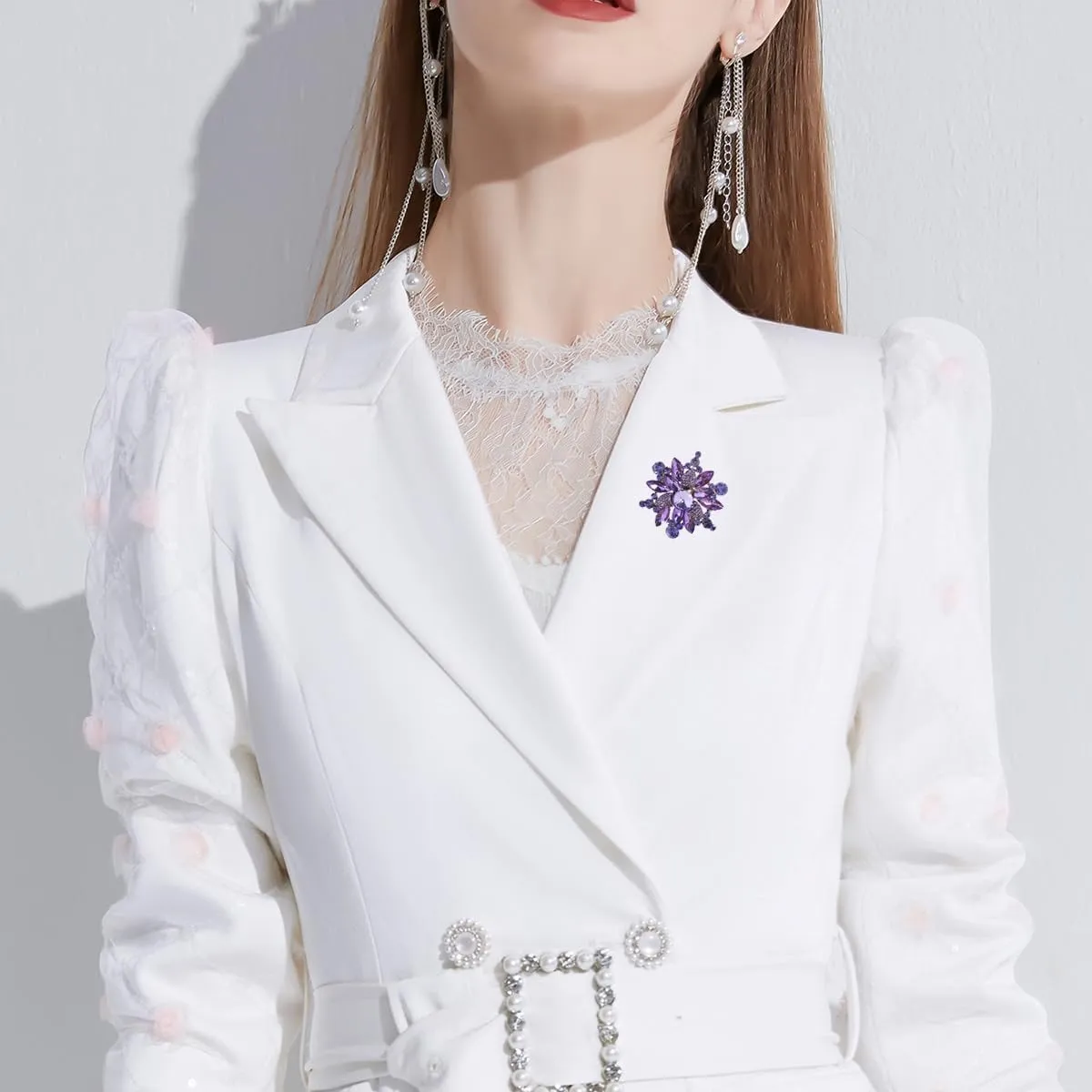 YOQUCOL Vintage Austrian Crystal Rhinestone Flower Shape Brooch Pin for Women