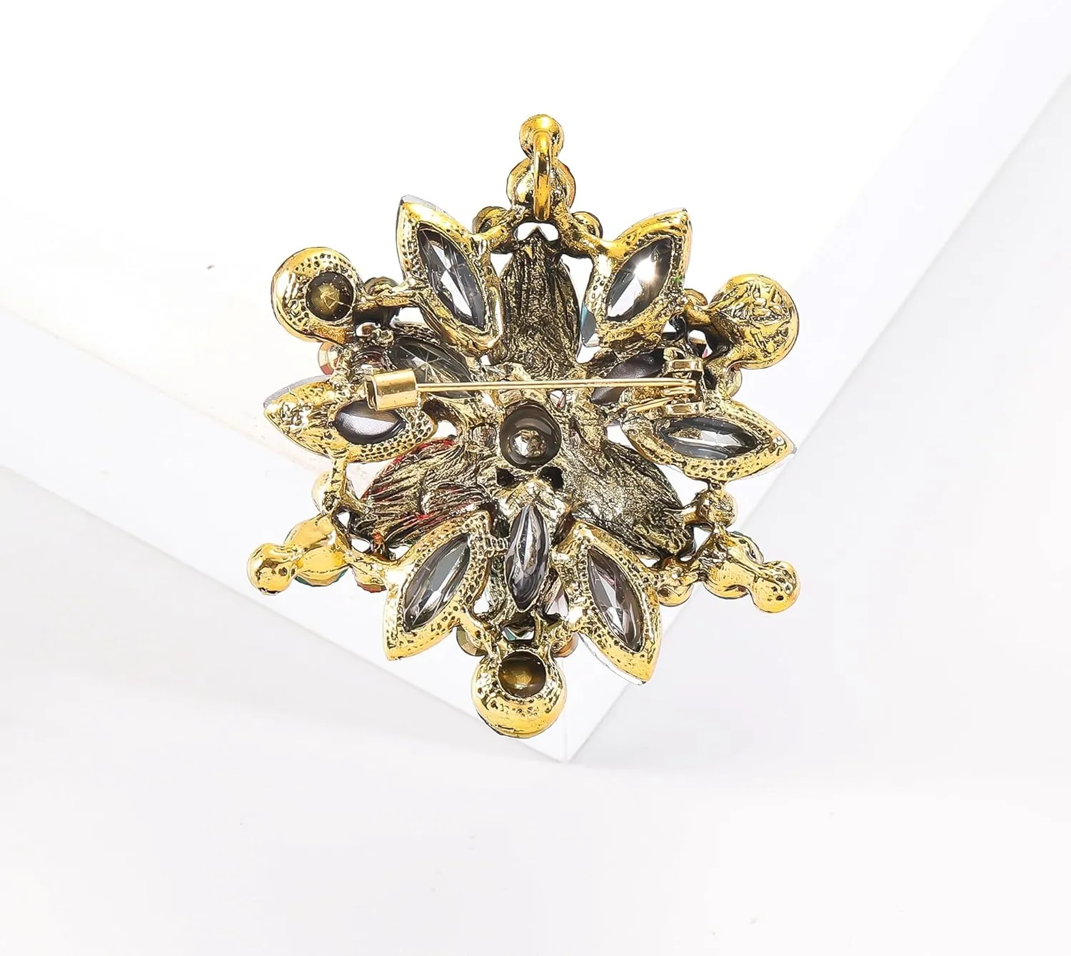 YOQUCOL Vintage Austrian Crystal Rhinestone Flower Shape Brooch Pin for Women