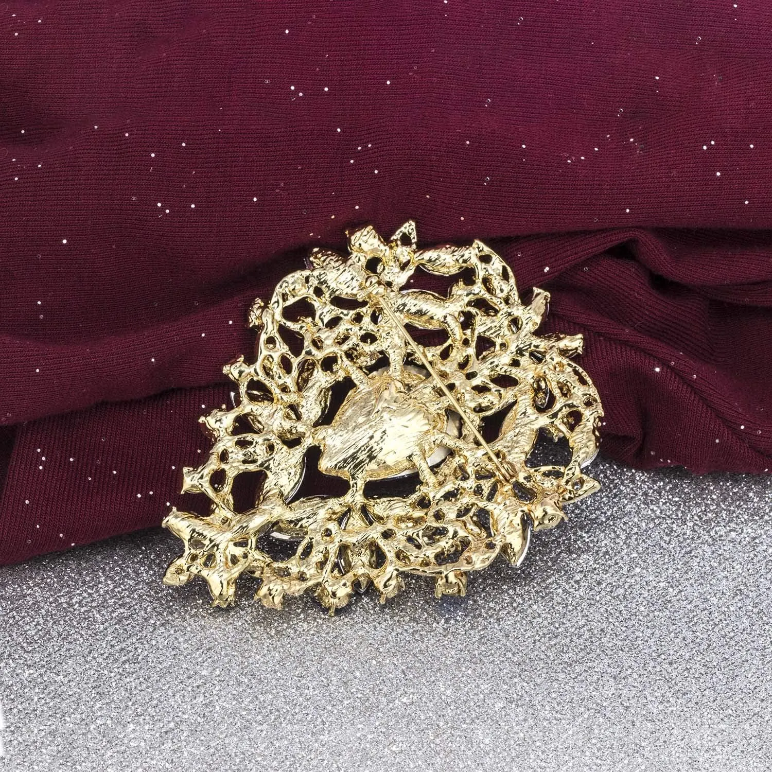 YOQUCOL Vintage Austrian Crystal Rhinestone Leaf Shape Big Large Brooch Pin for Women Gold Tone