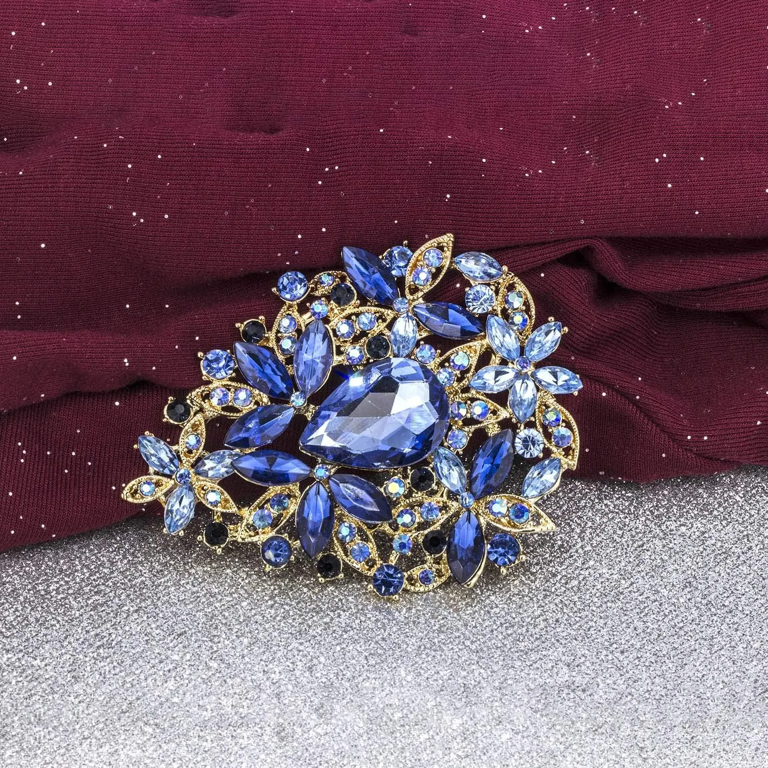 YOQUCOL Vintage Austrian Crystal Rhinestone Leaf Shape Big Large Brooch Pin for Women Gold Tone