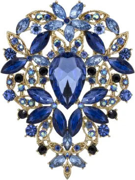 YOQUCOL Vintage Austrian Crystal Rhinestone Leaf Shape Big Large Brooch Pin for Women Gold Tone