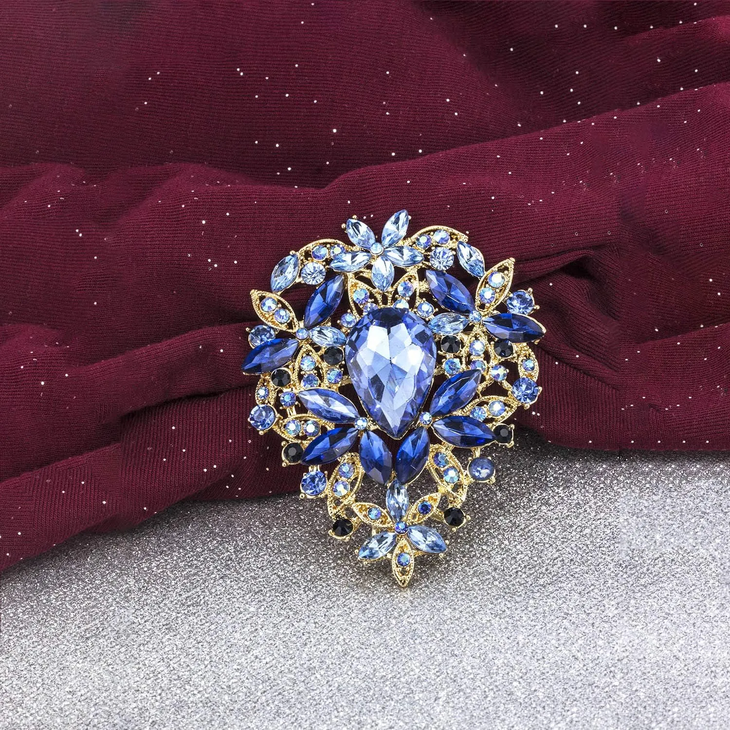 YOQUCOL Vintage Austrian Crystal Rhinestone Leaf Shape Big Large Brooch Pin for Women Gold Tone