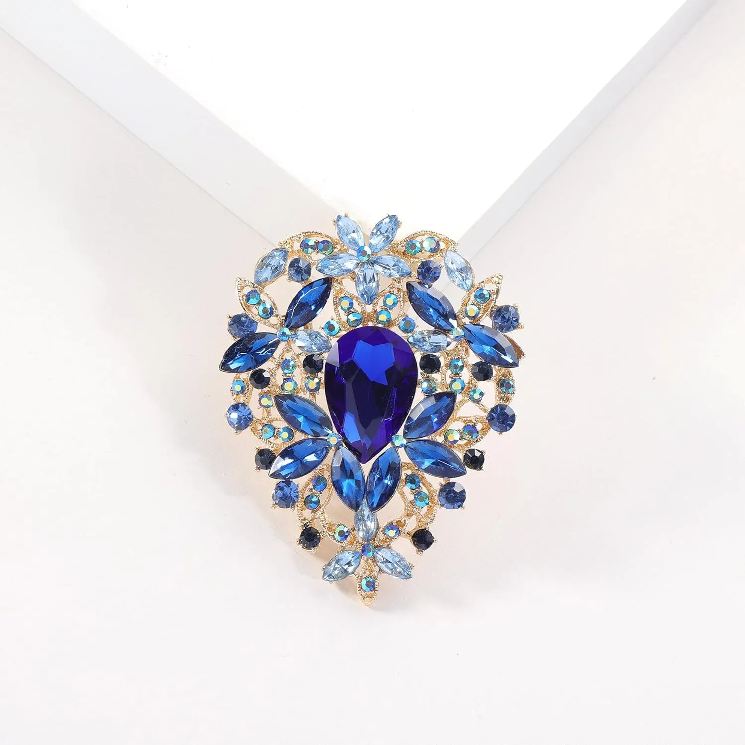 YOQUCOL Vintage Austrian Crystal Rhinestone Leaf Shape Big Large Brooch Pin for Women Gold Tone