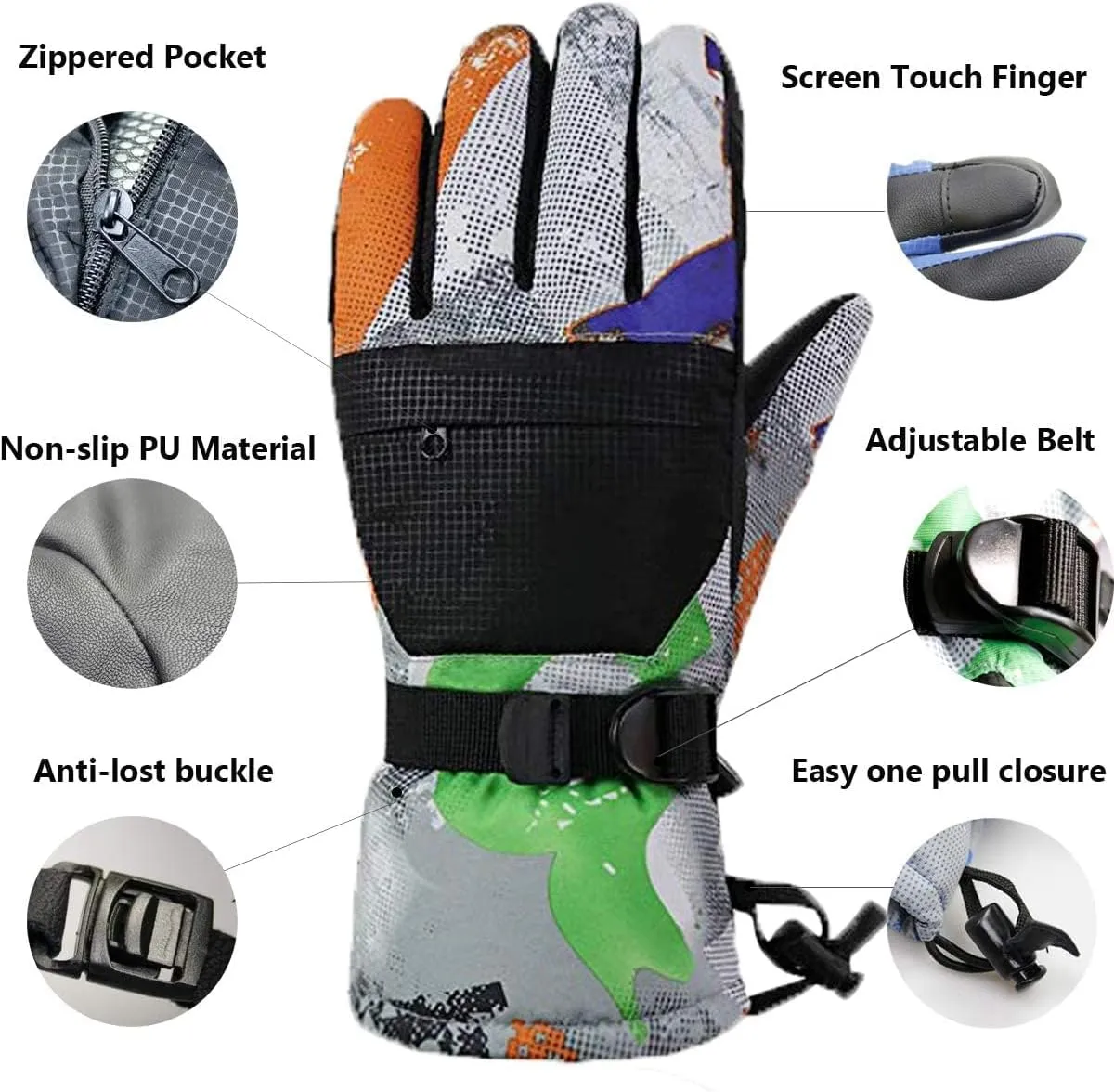 YR.Lover Momoon Ski Gloves, Waterproof Touch Screen Winter Gloves for Boys, Girls, Men, Women