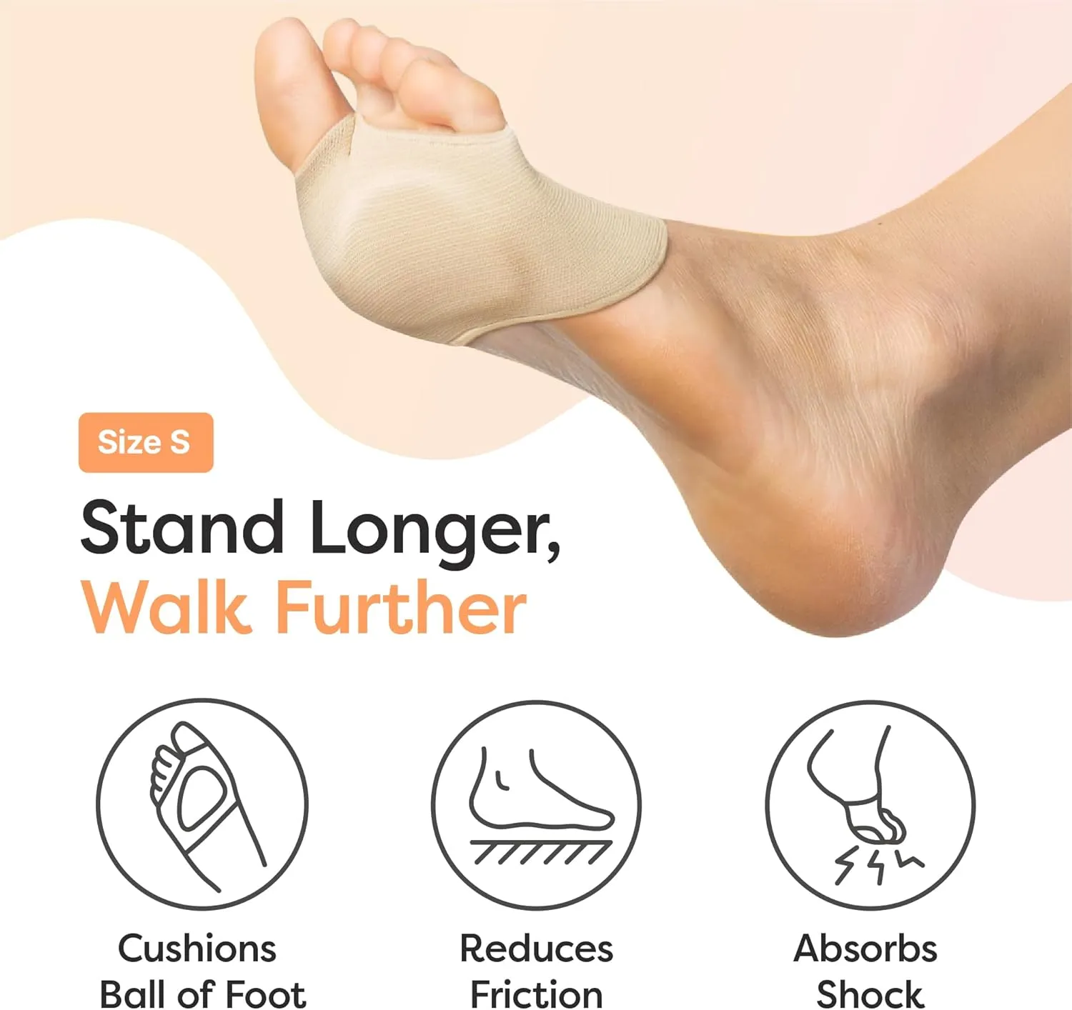 ZenToes Metatarsal Pads for Men and Women - Ball of Foot Pain Relief Cushions for Sesamoiditis, Metatarsalgia, Morton's Neuroma - 2 Pairs Fabric Sleeves with Gel Inserts (Small, Beige)