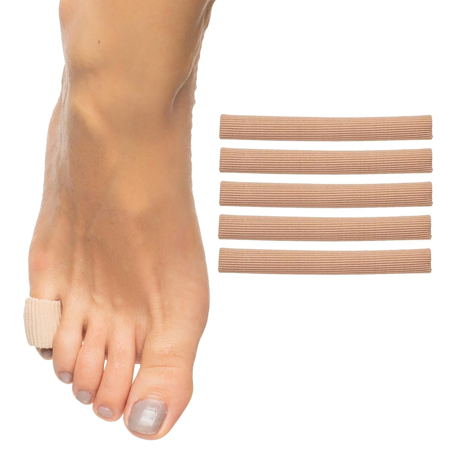 ZenToes Toe Tubes - Fabric Sleeve Protectors with Gel Lining - 5 Tube Sleeve Set - 29" of Gel Lined Tubing, Size Small (1/2 Inch Diameter)